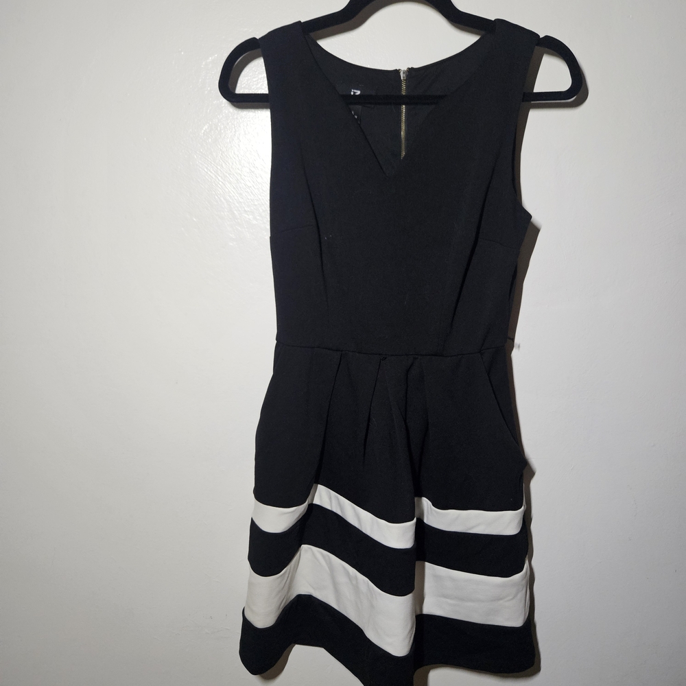 Iz Byer Black and White Striped Mini Dress